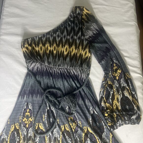 Urban Mango Womens Med Mini Dress Off Shoulder Flare Sleeve Rope Tie Fit & Flare - Picture 2 of 6